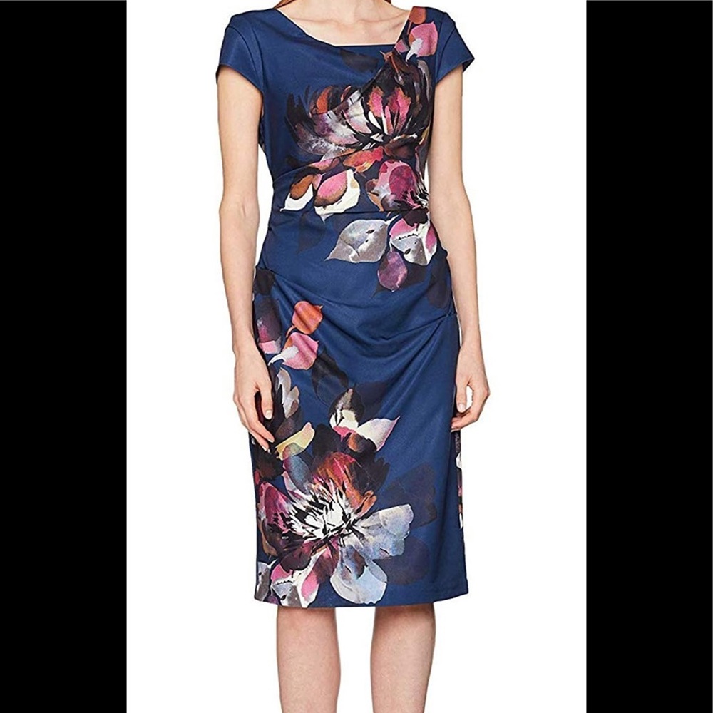 Adrianna Papell Navy Floral Midi Dress